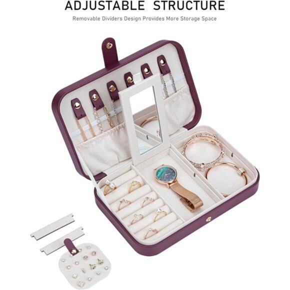 Jewelry Travel Organizer, Jewelry Box Portable, Small Travel Jewelry Case Mirror - Picture 5 of 7